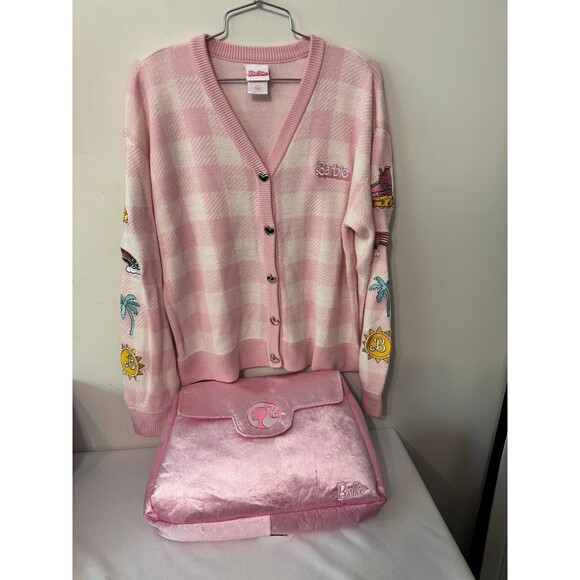BARBIE HOT TOPIC MOVIE CARDIGAN small AND PLUSH PURSE - Picture 1 of 8